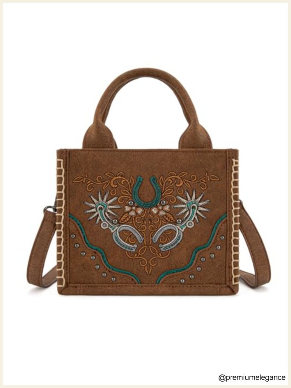 Vintage Western Embroidered Mini Tote Crossbody Bag with Horse Motif